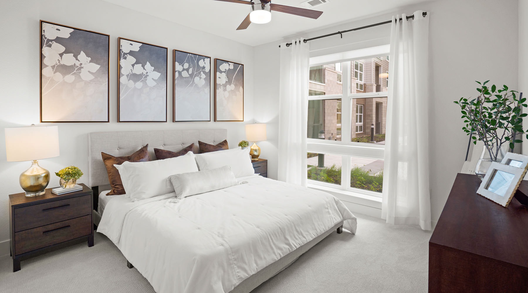 oversized window in carpeted bedroom